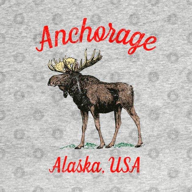 Anchorage Alaska Moose Retro Vintage Weathered by Pine Hill Goods